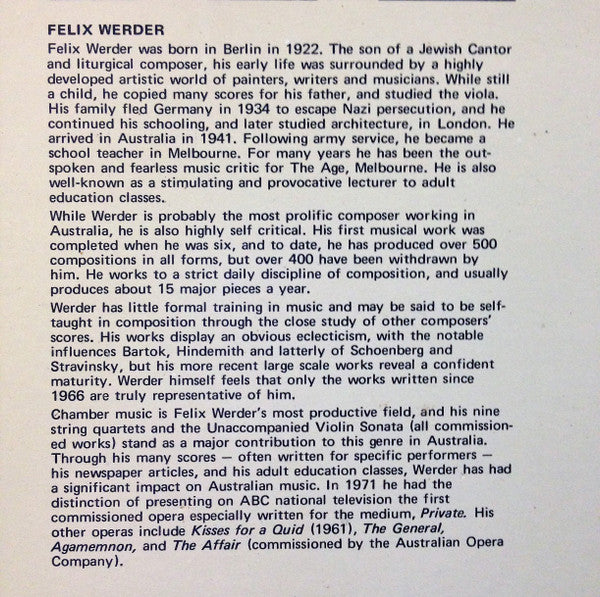 Felix Werder / Margaret Sutherland : Concerto For Violin / Haunted Hills (LP)
