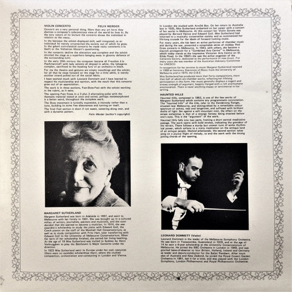 Felix Werder / Margaret Sutherland : Concerto For Violin / Haunted Hills (LP)