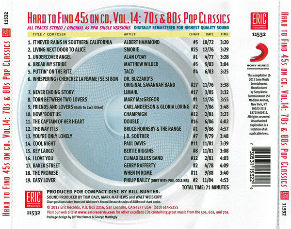 Various : Hard To Find 45s On CD, Volume 14: 70s & 80s Pop Classics (CD, Comp, RM)