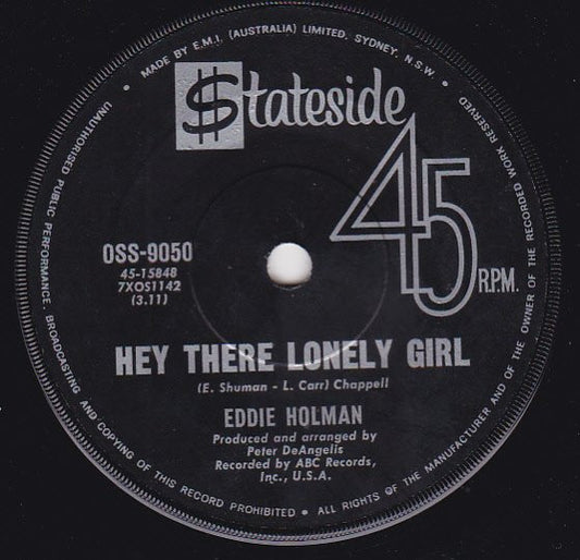 Eddie Holman : Hey There Lonely Girl (7", Single)
