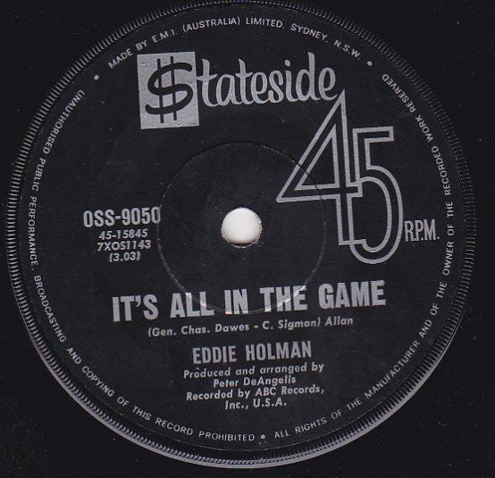 Eddie Holman : Hey There Lonely Girl (7", Single)