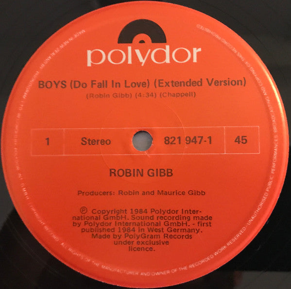 Robin Gibb : Boys (Do Fall In Love) (12", Maxi, Ltd)