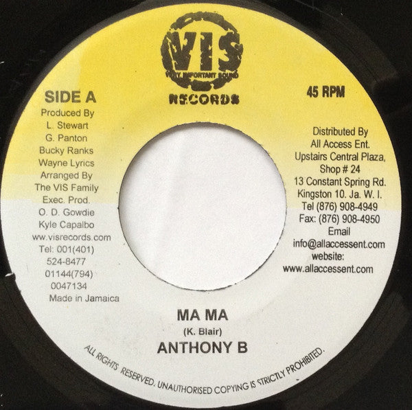 Anthony B / Tyrical : Ma Ma / I'm From (7")