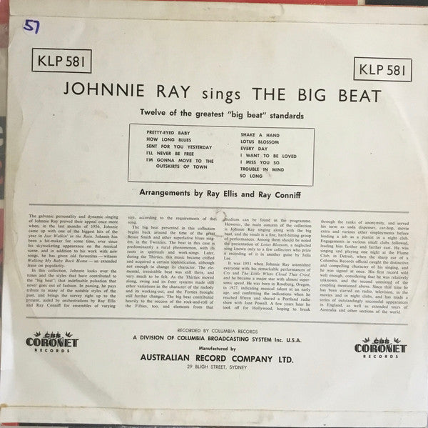 Johnnie Ray : The Big Beat (LP, Album, Mono)