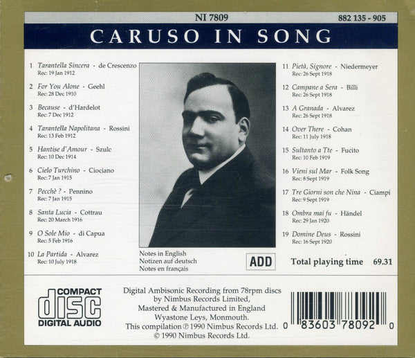 Enrico Caruso : Caruso In Song (CD, Comp, Amb)