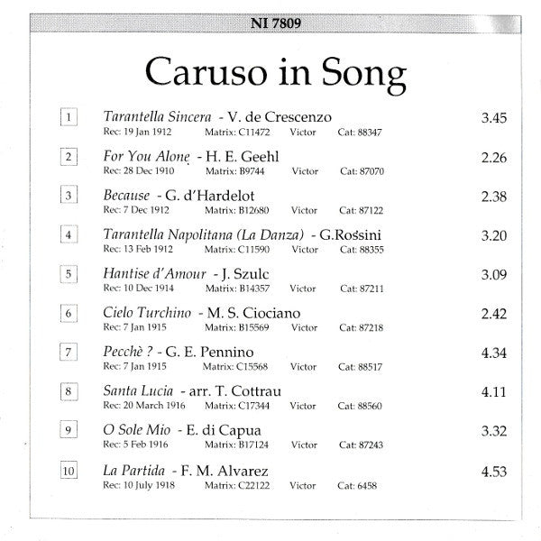 Enrico Caruso : Caruso In Song (CD, Comp, Amb)