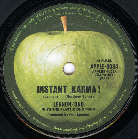John Lennon & Yoko Ono With The Plastic Ono Band : Instant Karma ! (7", Single)