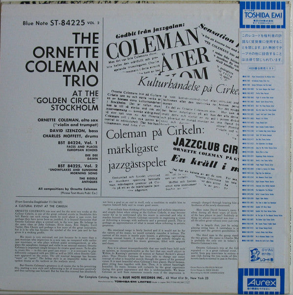 The Ornette Coleman Trio : At The "Golden Circle" Stockholm - Volume Two (LP, Album, RE)