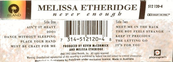 Melissa Etheridge : Never Enough (Cass, Album)