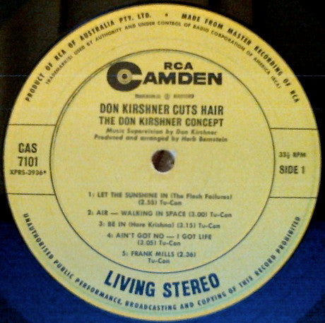 The Don Kirshner Concept : Don Kirshner Cuts "Hair" (LP, Album)