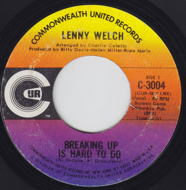 Lenny Welch : Breaking Up Is Hard To Do / Get Mommy To Come Back Home (7", Single, Ter)