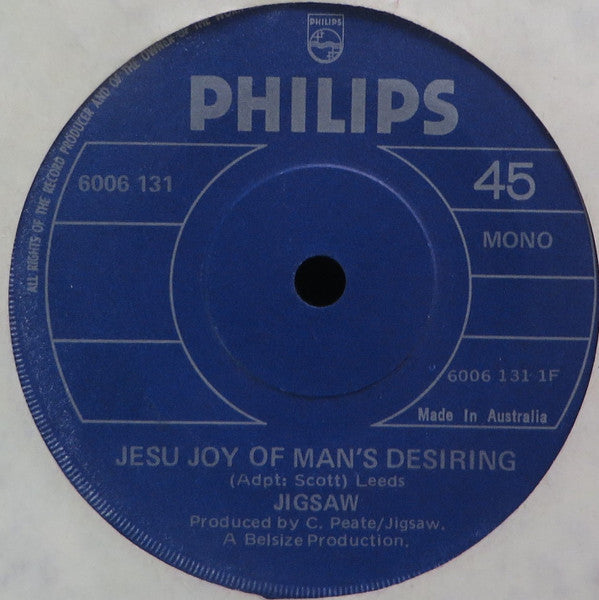 Jigsaw (3) : Jesu Joy Of Man's Desiring (7", Single, Mono)