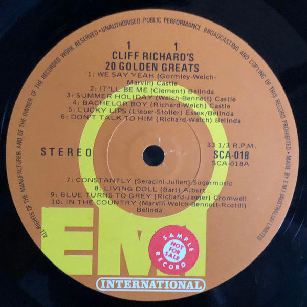 Cliff Richard : Cliff Richard's 20 Golden Greats (LP, Comp)