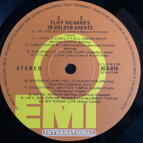 Cliff Richard : Cliff Richard's 20 Golden Greats (LP, Comp)