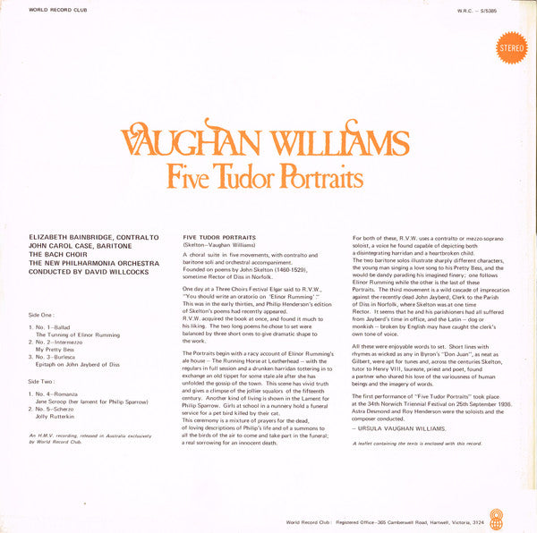 Ralph Vaughan Williams : Five Tudor Portraits (LP, Album, Club)