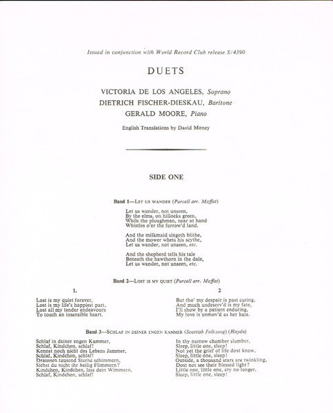 Victoria De Los Angeles And Dietrich Fischer-Dieskau : Duets (LP, Album, Club)