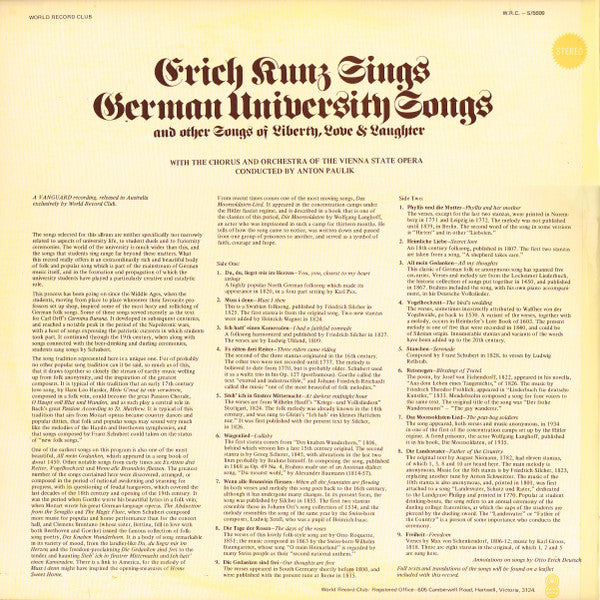 Erich Kunz : Erich Kunz Sings German University Songs (LP, Album, Club)