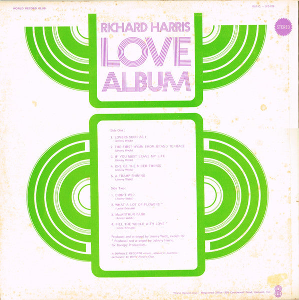 Richard Harris : Love Album (LP, Album, Comp, Club)