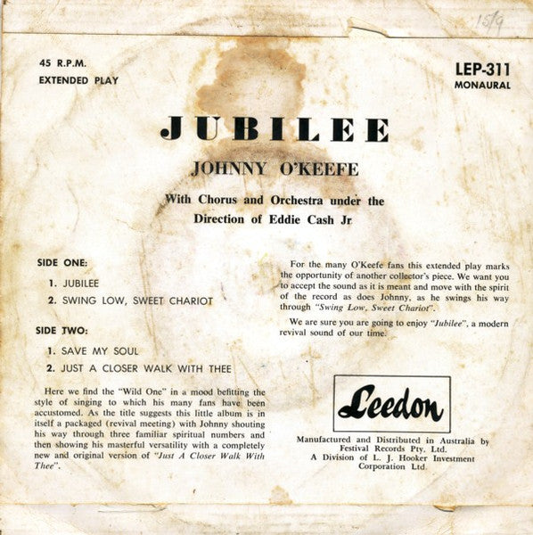 Johnny O'Keefe And The Dee Jays : Jubilee (7", EP)