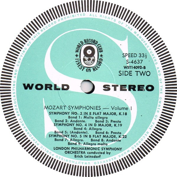 Wolfgang Amadeus Mozart / Philharmonic Symphony Of London Conducted By Erich Leinsdorf : Symphonies Vol. 1 Nos. 1,2,3,4,5 (LP, Album, Club)