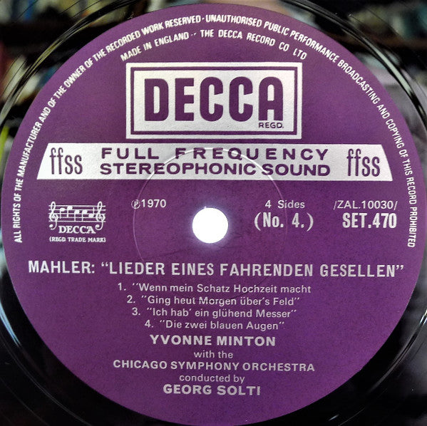 Mahler* - Chicago Symphony Orchestra, Georg Solti • Yvonne Minton : Symphony No. 6 In A Minor / Lieder Eines Fahrenden Gesellen (2xLP + Box)