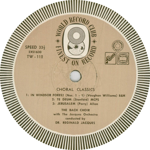 Elsie Morison With The Bach Choir And The Jacques Orchestra . Conducted By Reginald Jacques With Osborne Peasgood : Choral Classics (LP, Album, Mono, Club)