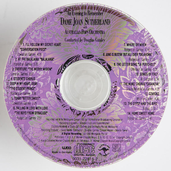 Dame Joan Sutherland* With Australian Pops Orchestra* Conducted By Douglas Gamley : An Evening To Remember (CD)