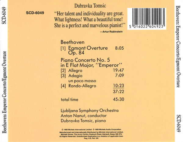 Dubravka Tomsic, Ludwig van Beethoven : Emperor Concerto / Egmont Overture (CD)
