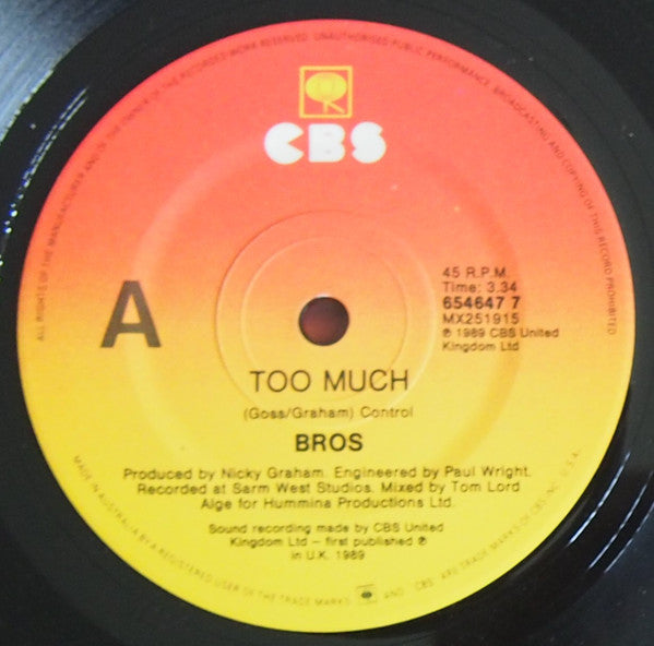 Bros : Too Much (7", Single)