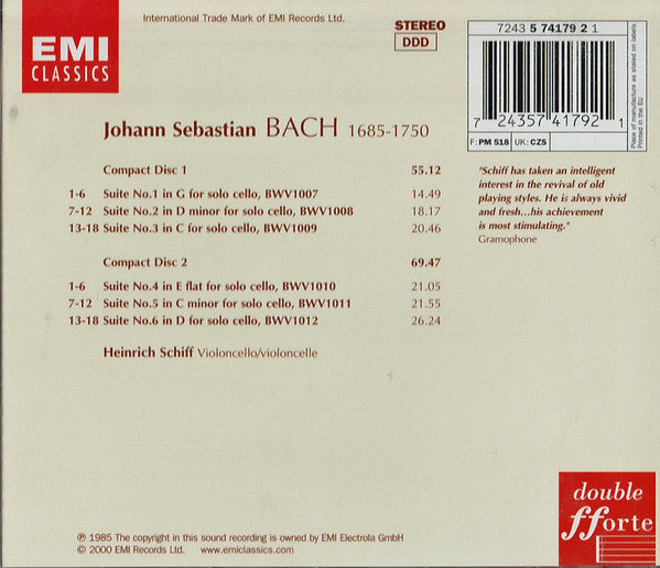 J.S. Bach*, Heinrich Schiff : Cello Suites  (2xCD, Album, RE)