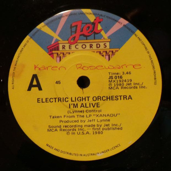Electric Light Orchestra : I'm Alive (7", Single)