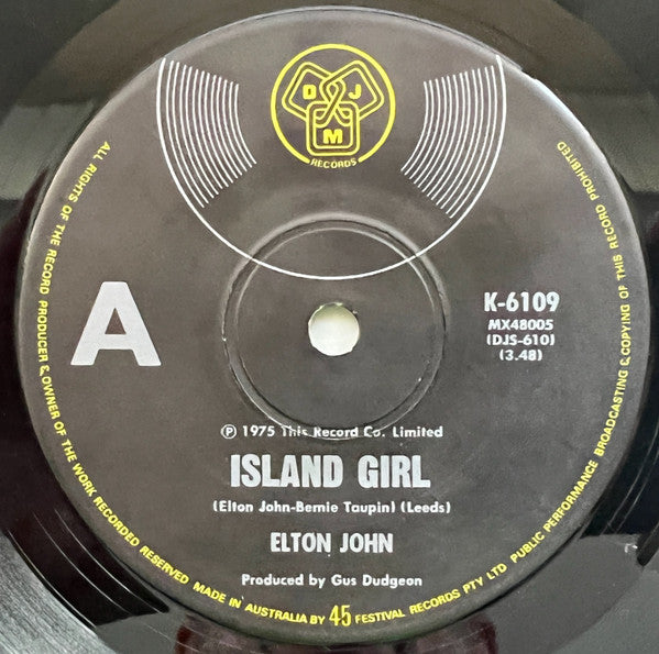 Elton John : Island Girl (7", Single)