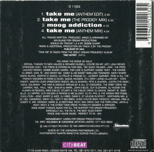 Dream Frequency Featuring Debbie Sharp : Take Me (CD, Single)