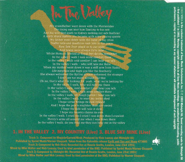 Midnight Oil : In The Valley (CD, Single)