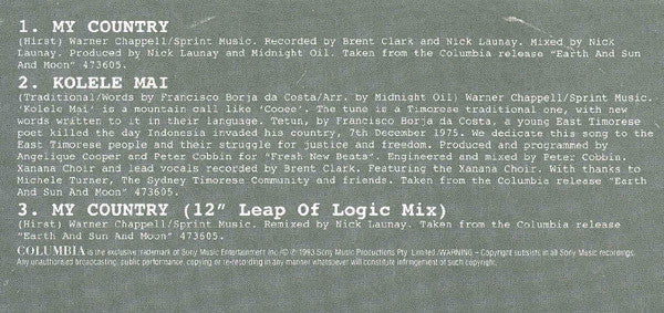 Midnight Oil : My Country (CD, Single)