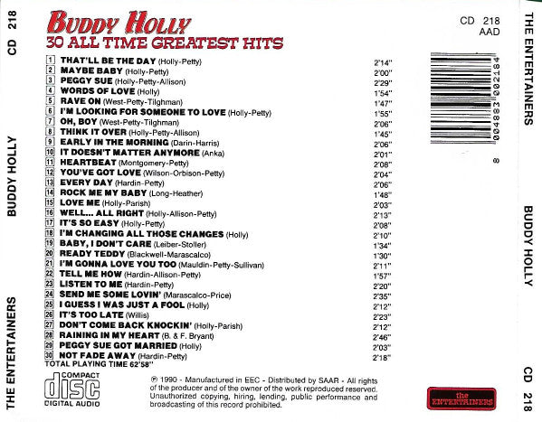 Buddy Holly : 30 All Time Greatest Hits (CD, Comp)