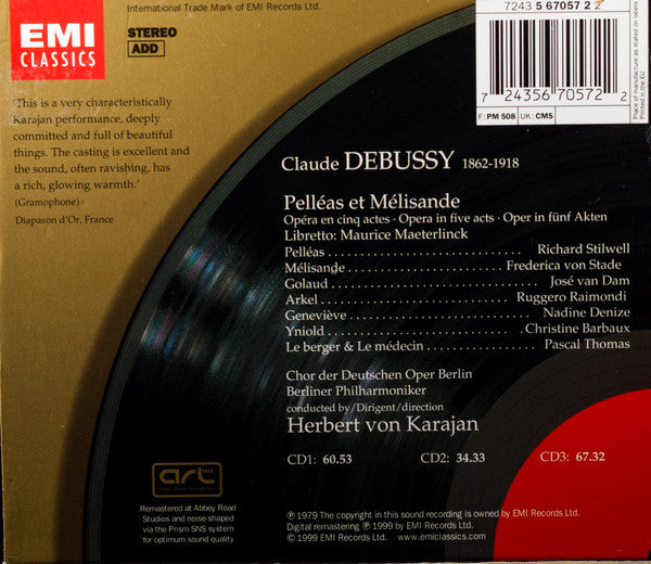 Claude Debussy, Herbert Von Karajan, Berliner Philharmoniker : Pelléas Et Mélisande (3xCD, Album, RM, Car)