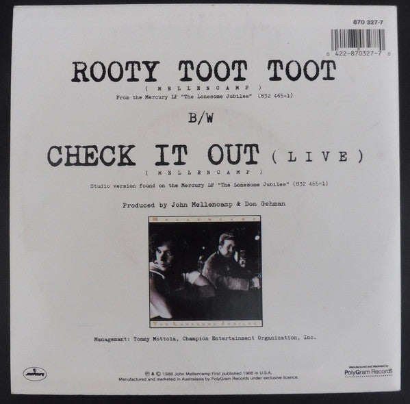 John Cougar Mellencamp : Rooty Toot Toot (7", Single)