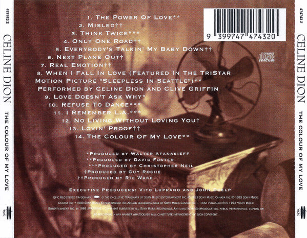 Celine Dion* : The Colour Of My Love (CD, Album)