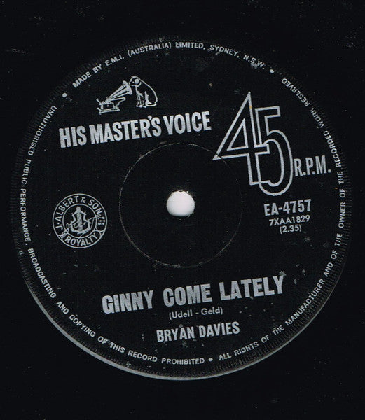 Bryan Davies : Do You Mind / Ginny Come Lately (7", Single)