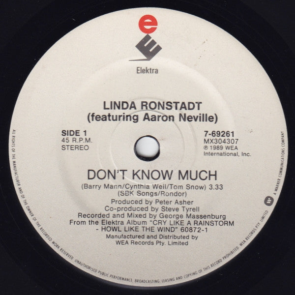 Linda Ronstadt : Don't Know Much (7", Single)