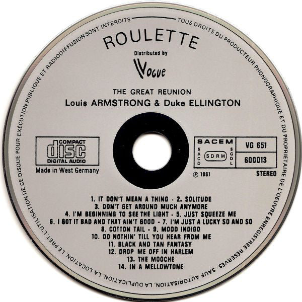 Louis Armstrong, Duke Ellington : The Great Reunion (CD, Comp, RM)