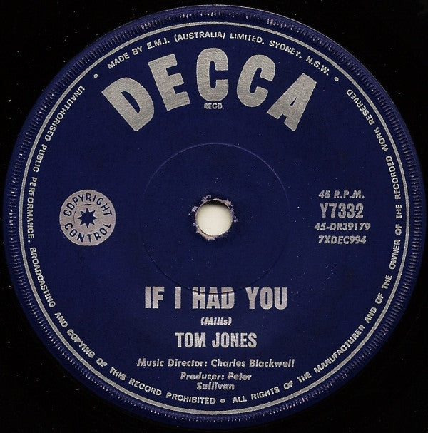 Tom Jones : Green, Green Grass Of Home / If I Had You (7", Mono)