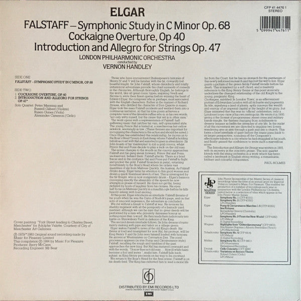 Elgar*, Vernon Handley, London Philharmonic Orchestra : Falstaff - Symphonic Study / Cockaigne Overture / Introduction And Allegro (LP, Comp)