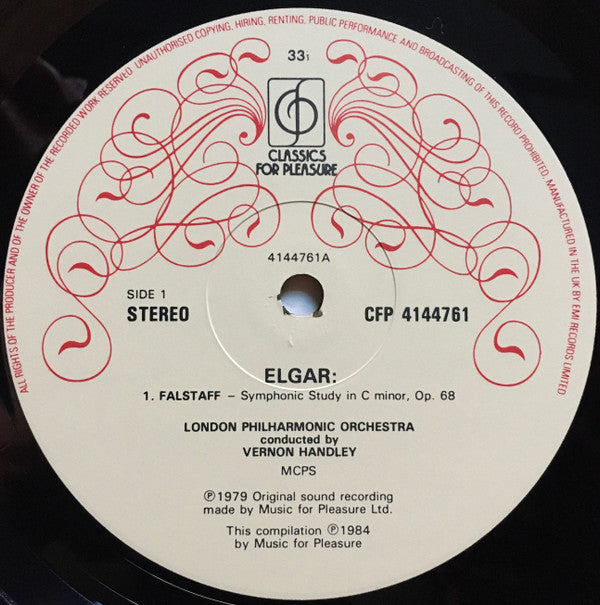 Elgar*, Vernon Handley, London Philharmonic Orchestra : Falstaff - Symphonic Study / Cockaigne Overture / Introduction And Allegro (LP, Comp)