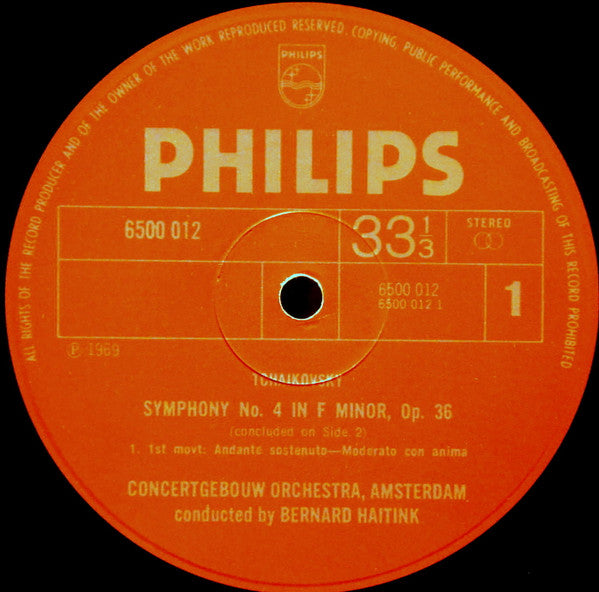 Pyotr Ilyich Tchaikovsky, Concertgebouworkest, Bernard Haitink : Symphony No. 4 (LP)