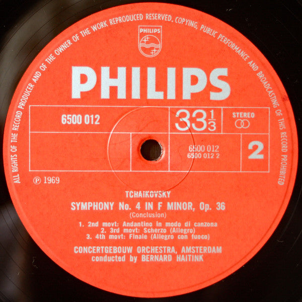 Pyotr Ilyich Tchaikovsky, Concertgebouworkest, Bernard Haitink : Symphony No. 4 (LP)