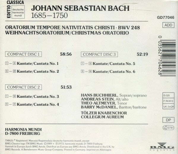 J.S. Bach*, Theo Altmeyer • Barry McDaniel • Tölzer Knabenchor • Collegium Aureum • Gerhard Schmidt-Gaden : Weihnachtsoratorium / Christmas Oratorio (BWV 248) (3xCD, Album, RE, RM)
