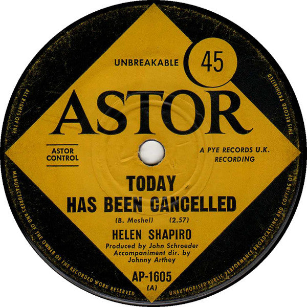 Helen Shapiro : Today Has Been Cancelled (7", Single)
