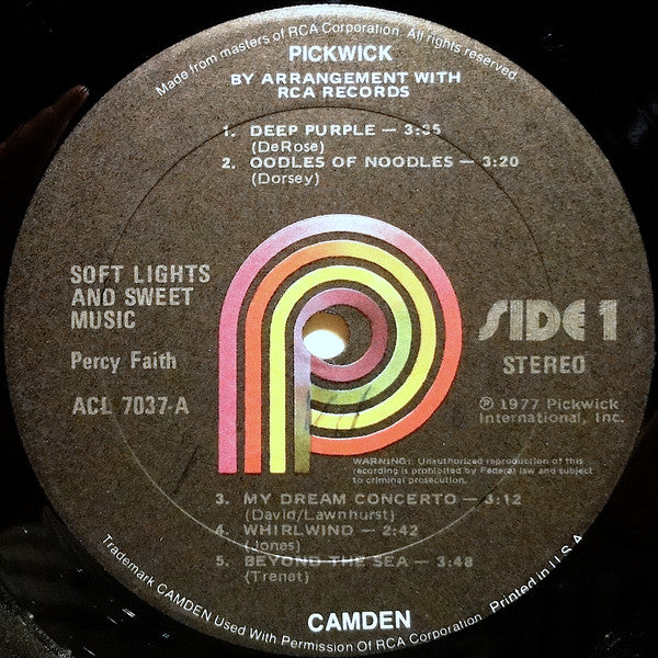 Percy Faith & His Orchestra : Soft Lights And Sweet Music (LP, Album, RE)
